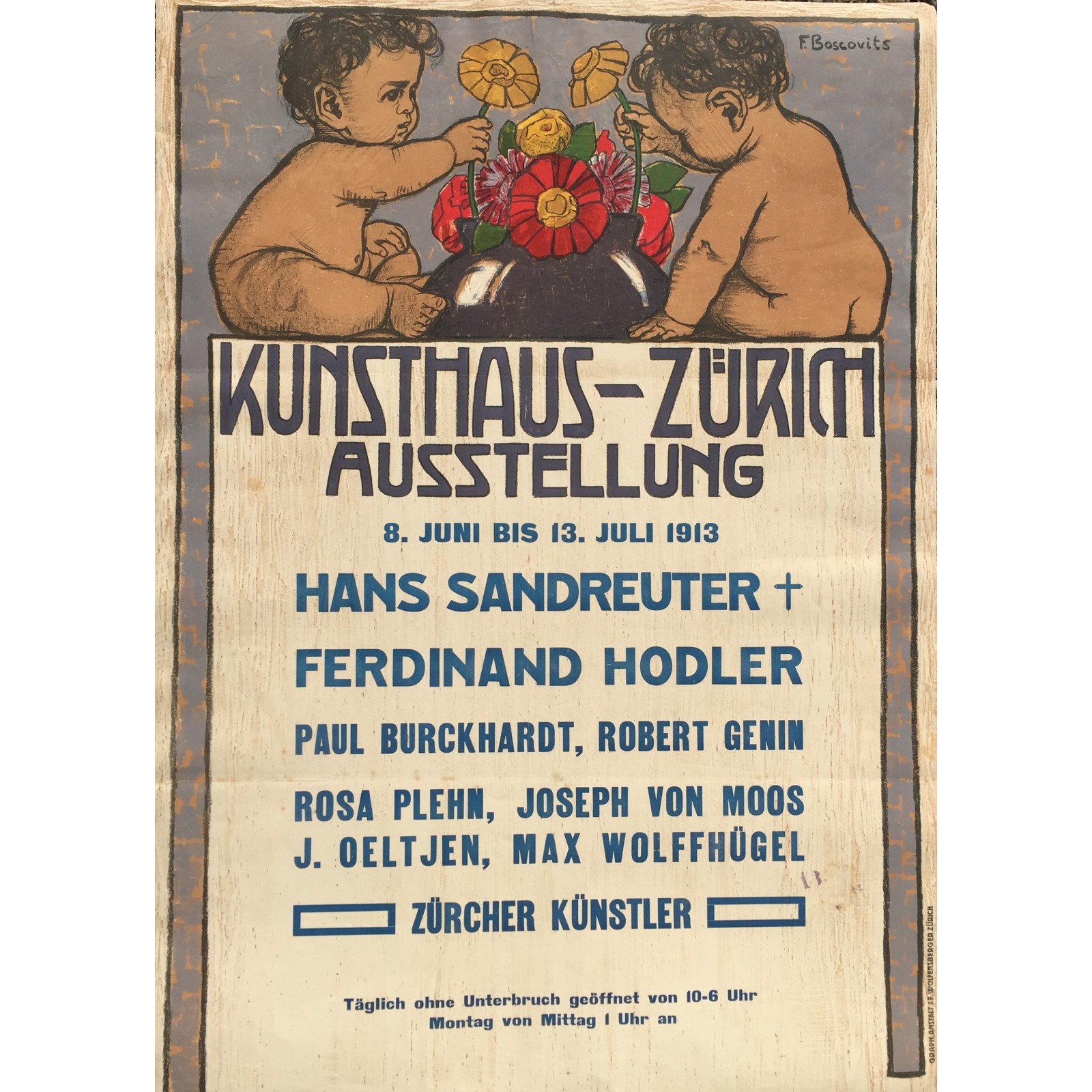 Fritz Boscovitz. Kunsthaus-Zürich We Ausstellung 1913. - Posters Hodler. Sandreuter, Love