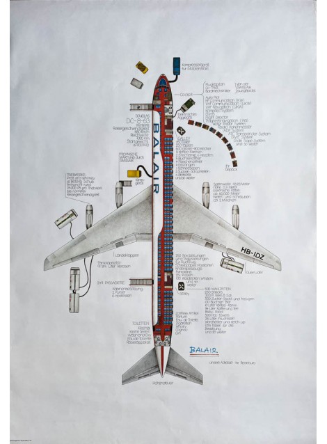 cR Werbeagentur. Balair. DC-8. Vers 1975.