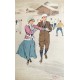 Carlo Pellegrini. Couple de patineurs. Gouache originale. Ca 1900.