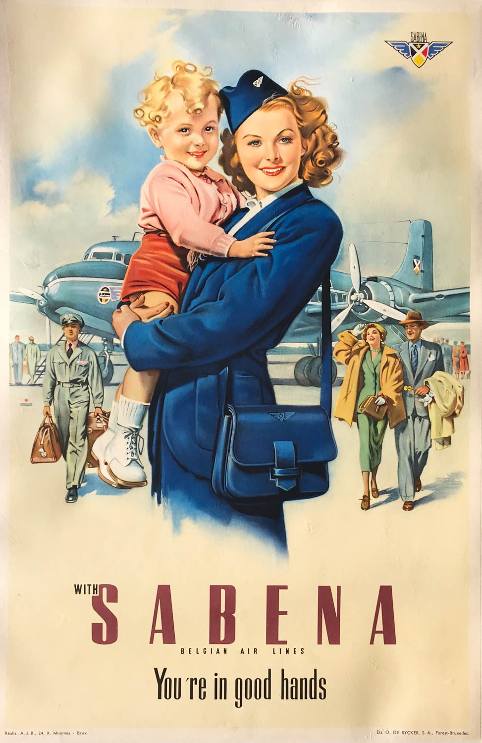 Poster Vintage Haute Qualité SABENA Avion - Format 40x60 Cm, Reproduction D'affiche Ancienne - Neuf
