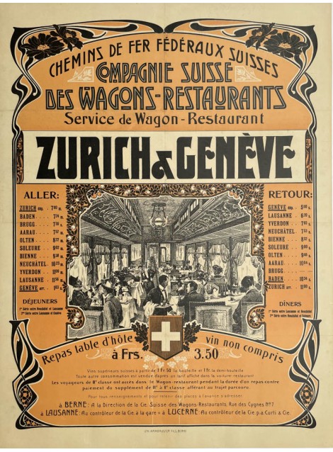 Compagnie suisse des wagons-restaurants. Zurich & Genève.